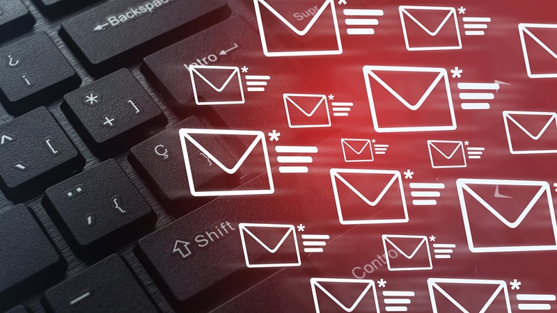 Many email icons rushing by on the screen