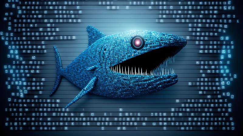 Large digital fish with big teeth representing Phishing Attack
